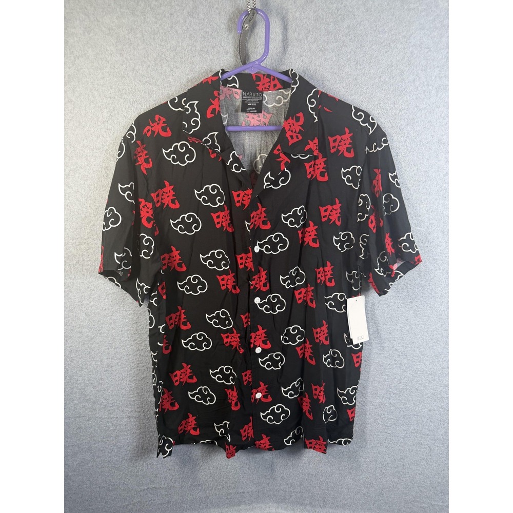 Naruto Shirt Mens Small Black Akatsuki Cloud Anime Button Up Short Sleeve